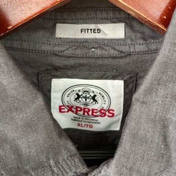 Express Men Shirt Button Up Long Sleeve Fitted 100% Cotton Pockets Gray Size XL - Picture 10 of 11